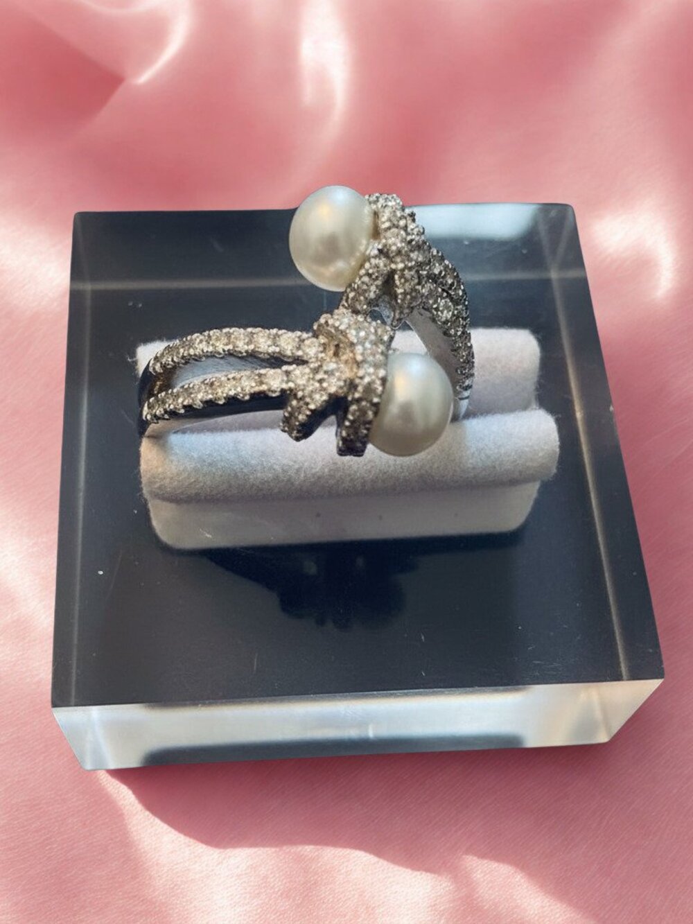 Pearl Butterfly Knot Stainless Steel Ring